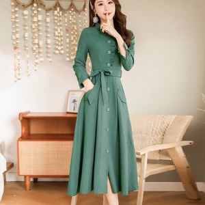 【送料無料】 ロングドレス ワンピース 5色 ミモレ 長袖 クルーネック Aライン フレア フリル リボン エレガント 可愛い 大人可愛い きれいめ シンプル カジュアル シック コンサバ 華やか 大人 上品 おしゃれ お洒落 主役級 こなれ感 無地 オールシーズン シーズンレス レディース 女性用 ママ 30代 40代 デート お出かけ 女子会 お呼ばれ 休日 お茶会 授業参観 着回し 普段使い ファッション コーデ スタイル 楽ちん 体型カバー 美脚 脚長 定番 垢抜け 大人カラー ニュアンスカラー