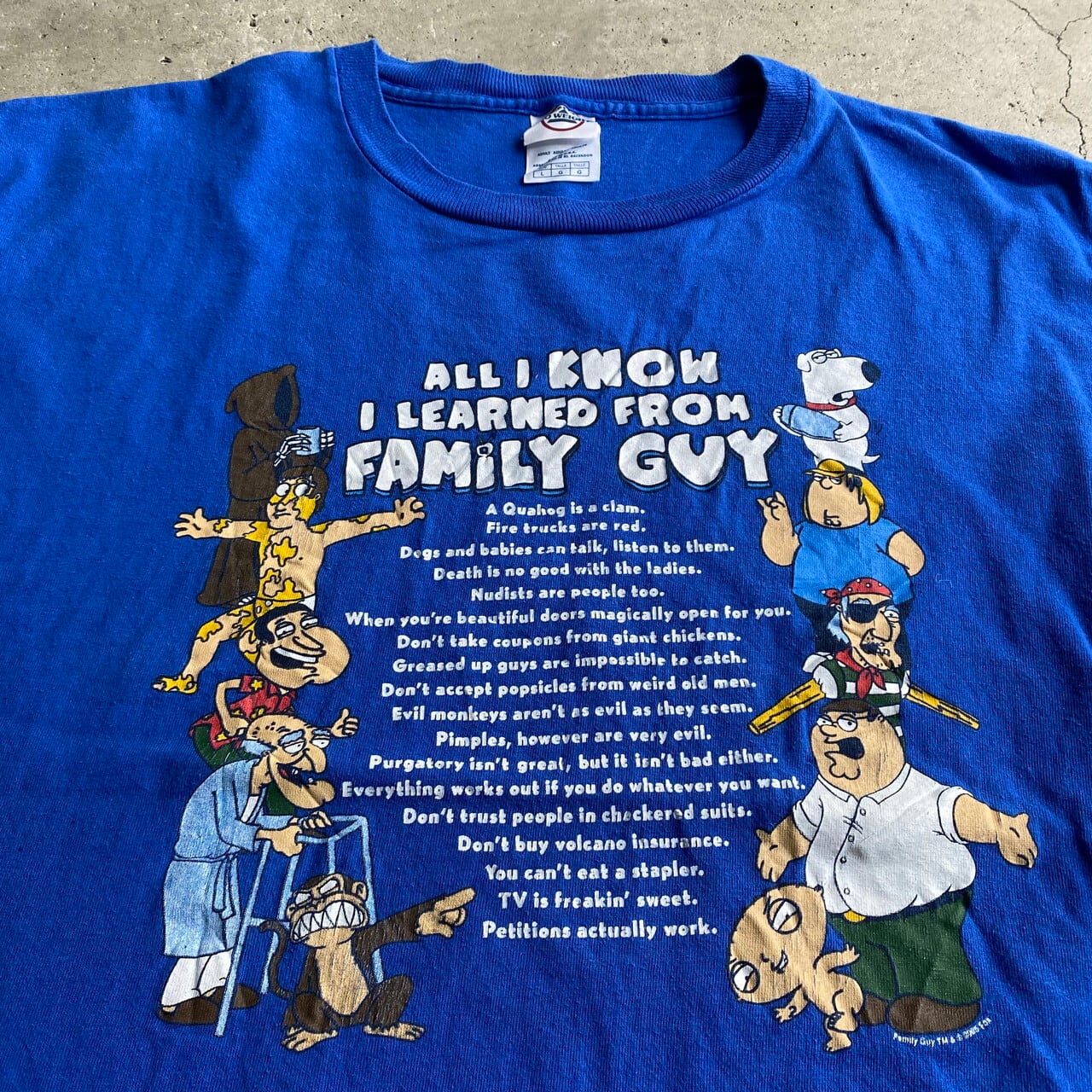 00年代 Familly Guy ファミリーガイ アメリカン アニメtシャツ キャラクタープリントtシャツ メンズxl相当 古着 ブルー 青 00s ヴィンテージ ビンテージ Tシャツ Cs29 50 Cave 古着屋 公式 古着通販サイト