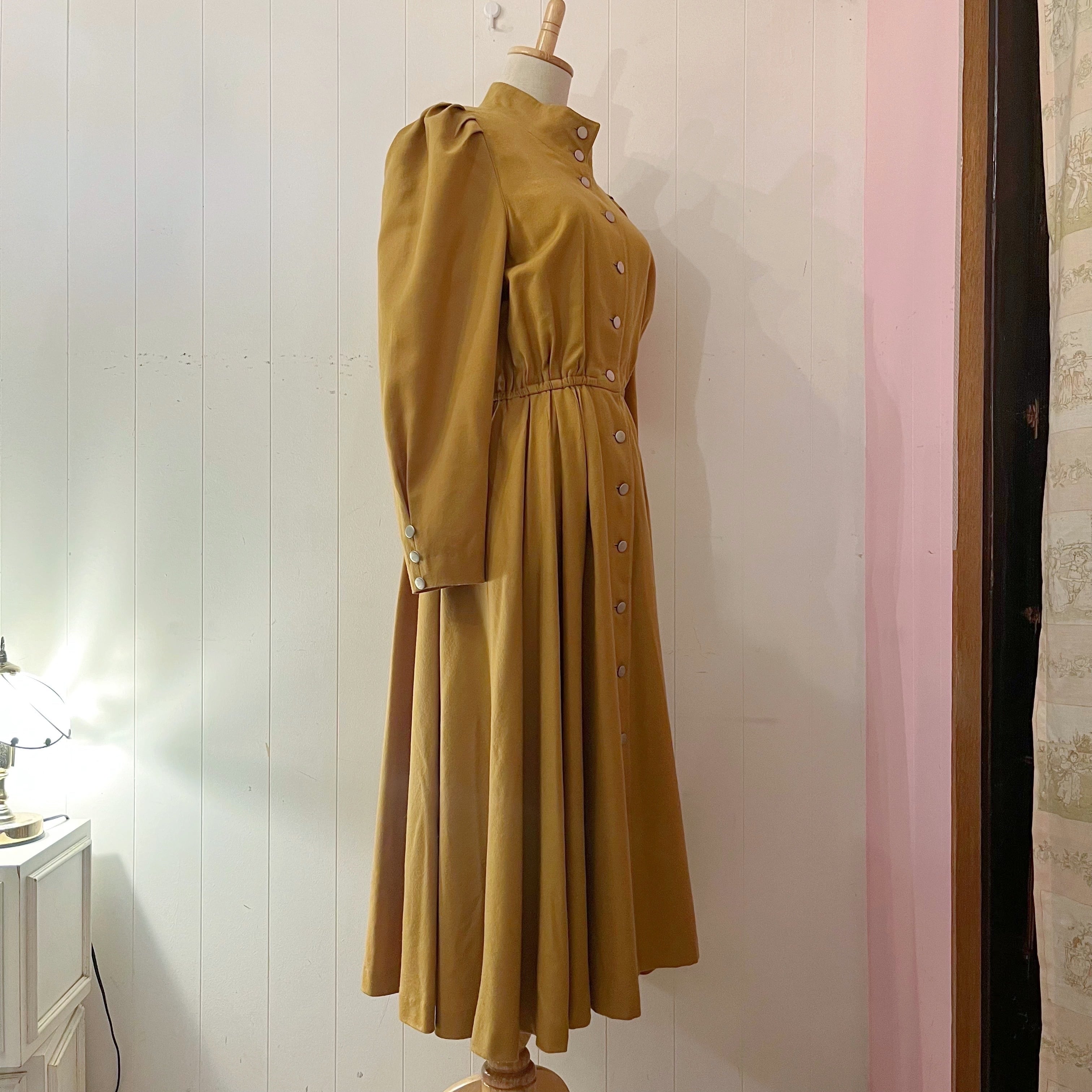 mustard front metal button one-piece