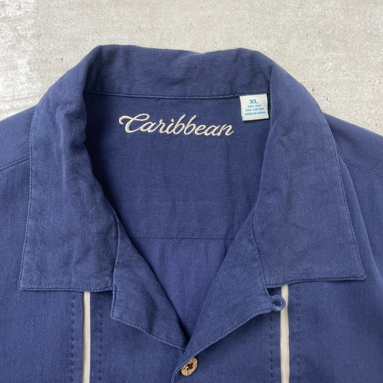 caribbean シルク×コットン オープンカラーシャツ メンズXL 古着 開襟