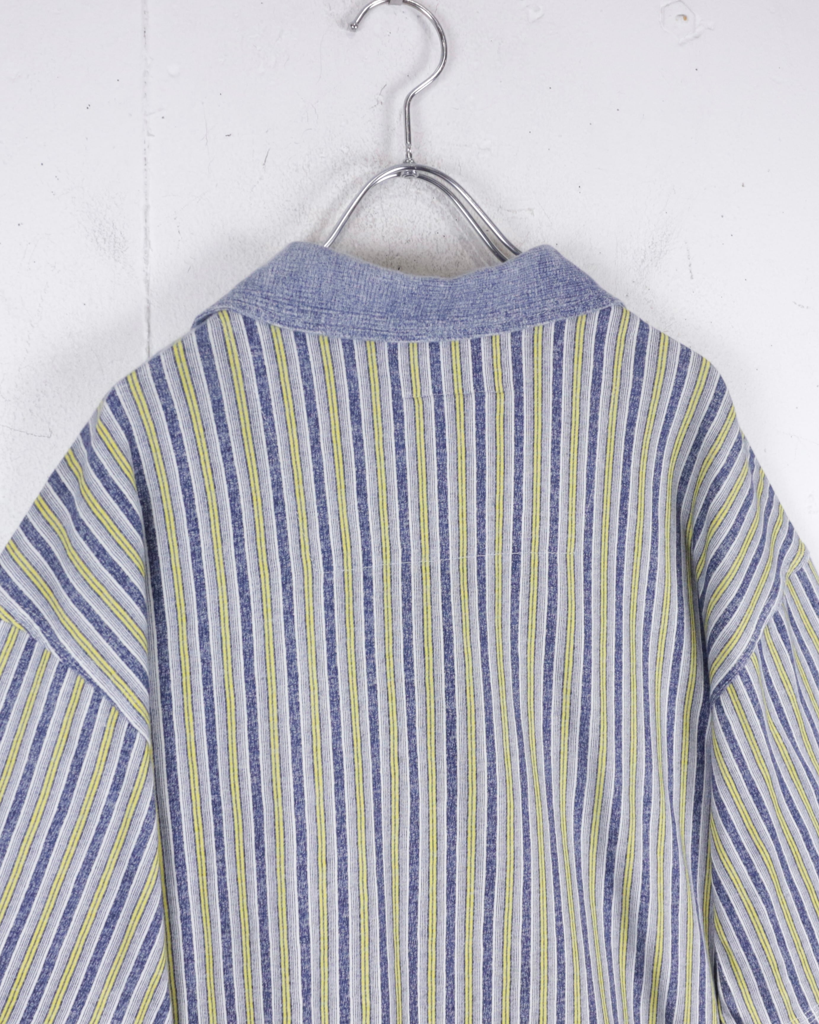 Caka act2】Multiple Color Horizontal Stripe Vintage Half Zip S/S
