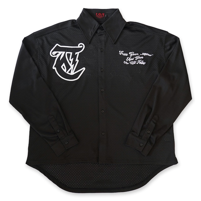 T.C.R LIGHTNING LOGO L/S MESH SHIRTS - BLACK