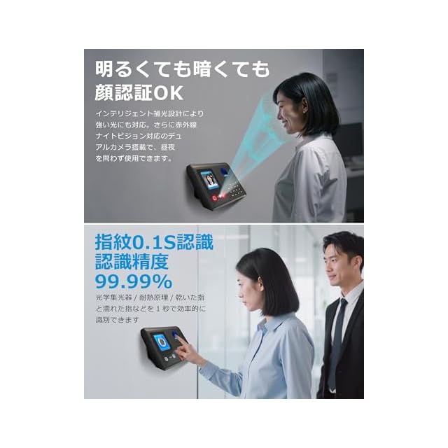 PHIZTO 顔認証・指紋認証 タイムレコーダー パスワード認証対応 勤務