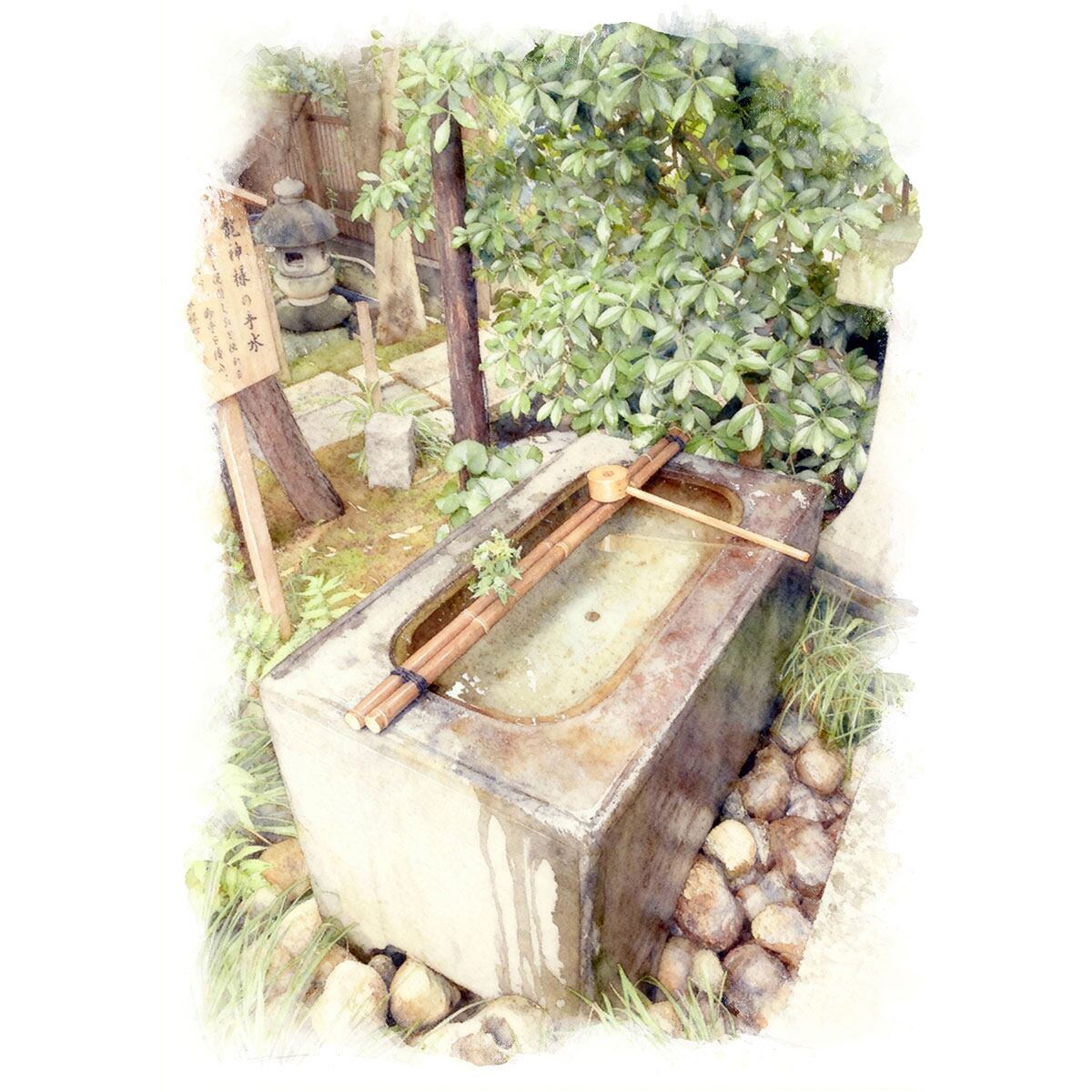 絵画 日本 東京都 於岩稲荷 陽運寺 風景画 インテリアアート額付き 水彩画・油絵風 WAT0140