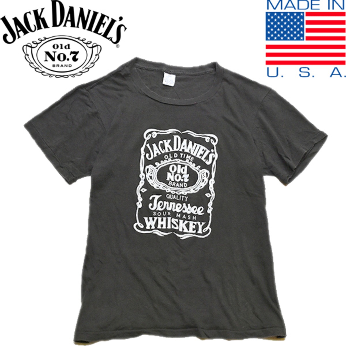 1点物◇USA製ジャックダニエル70sビンテージ黒プリントTシャツ古着 