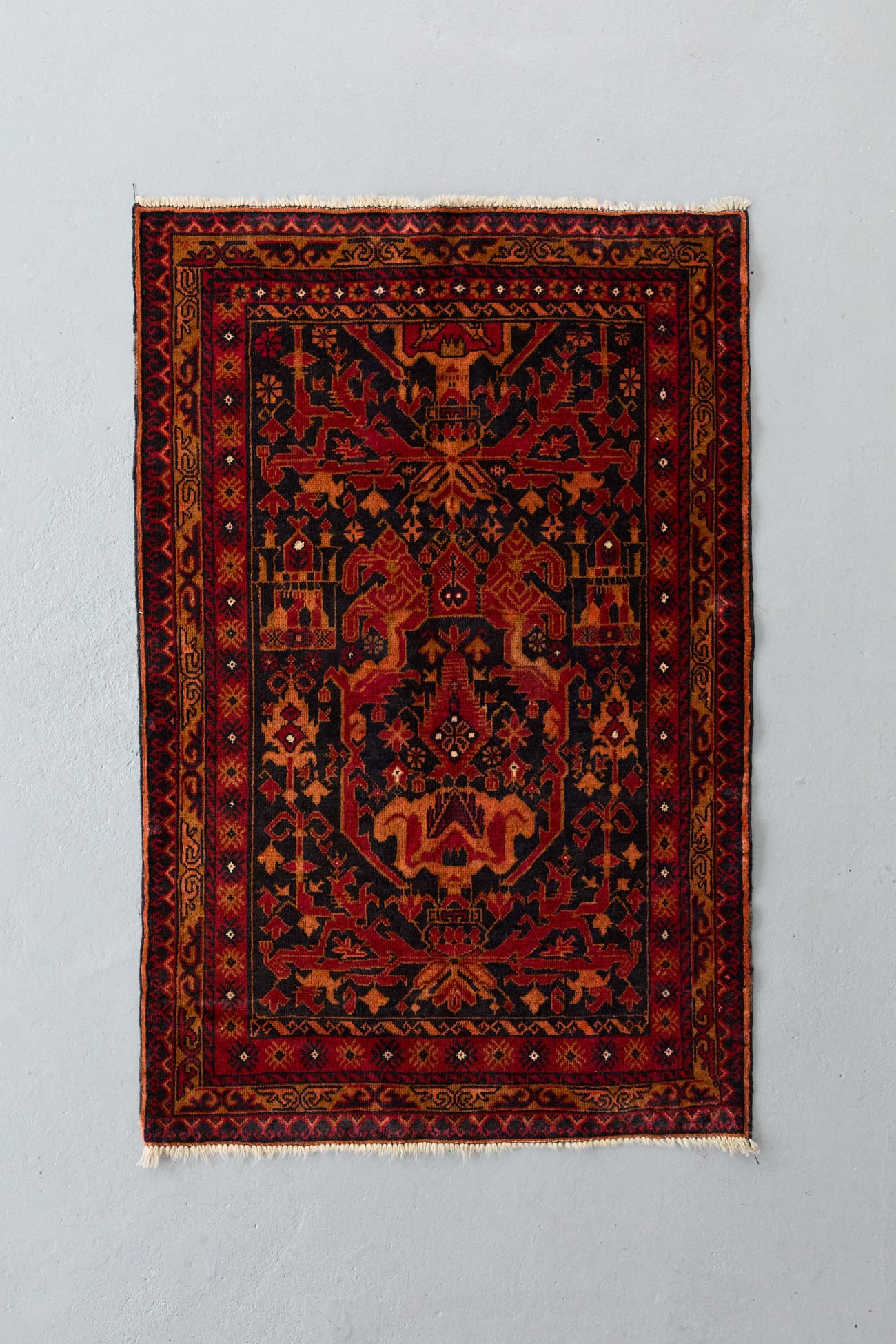 No.450 ヴィンテージラグ アリコジャ アフガニスタン産(137×88cm)ダークネイビー レッド オレンジ ブラウン
