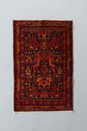No.450 ヴィンテージラグ アリコジャ アフガニスタン産(137×88cm)ダークネイビー レッド オレンジ ブラウン