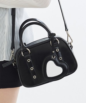 [VVV] Heart Mirror Buckle Mini Tote Cross Bag _ Black