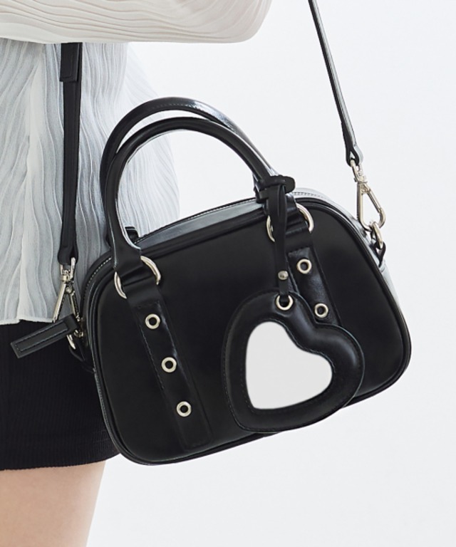 [VVV] Heart Mirror Buckle Mini Tote Cross Bag _ Black