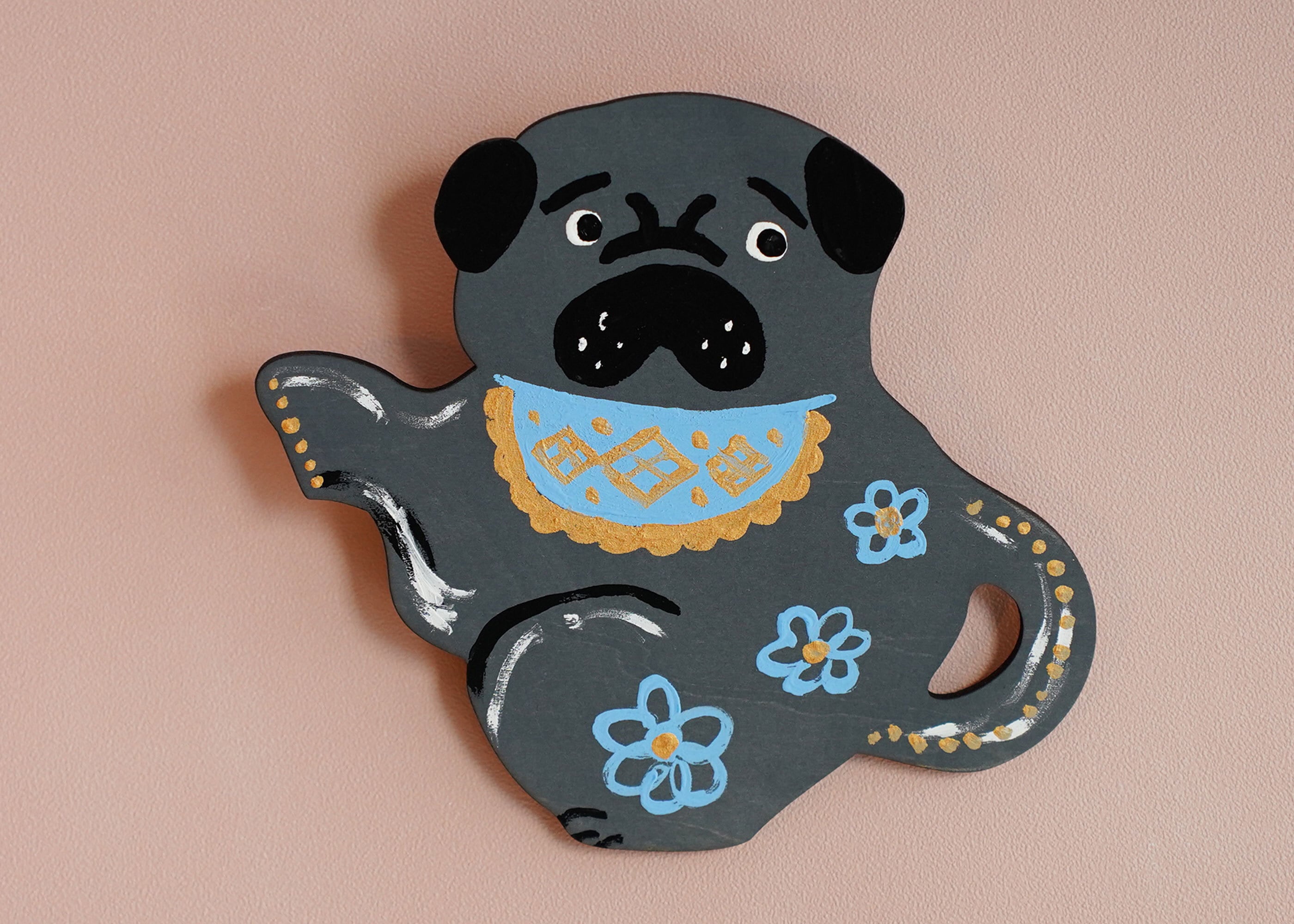 wood objet 原画 「パグポット」黒
