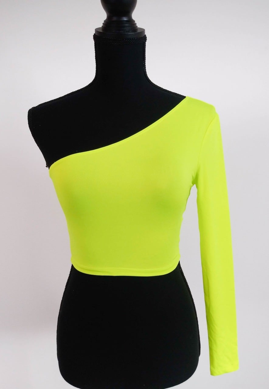 ワンショルダー 長袖トップス ネオンイエロー 蛍光 ネオンカラー ダンス 衣装 イベント スポーツ