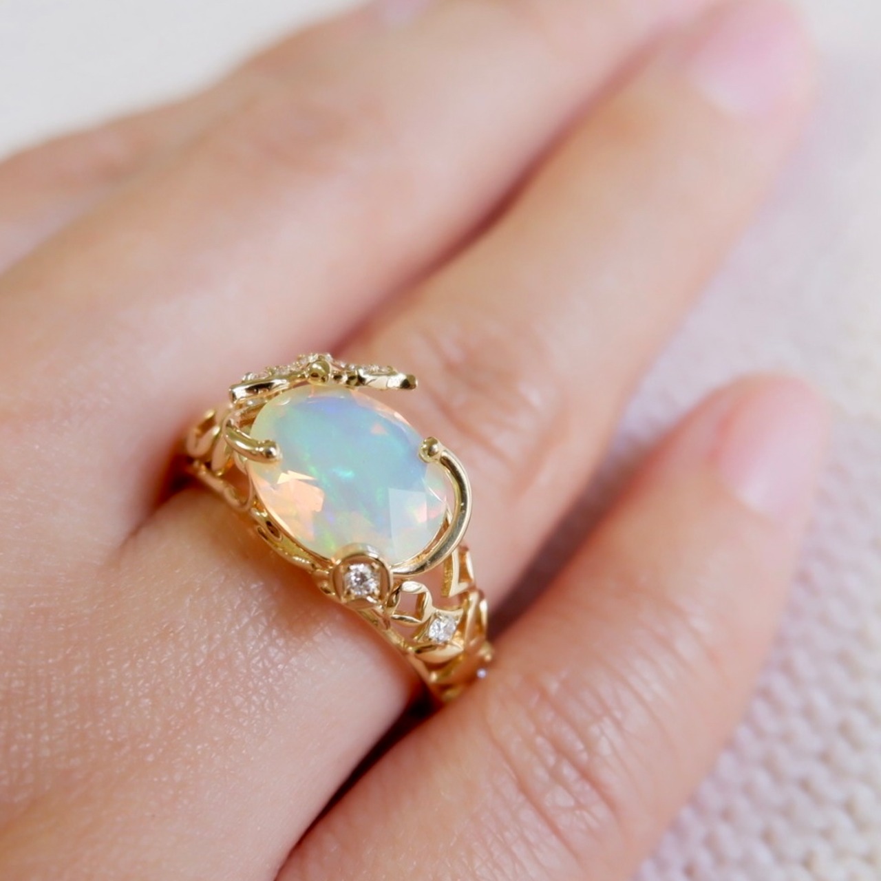 K18 YG セイレーンアズーロ オパール 1.604ct ダイヤモンド 0.10ct  