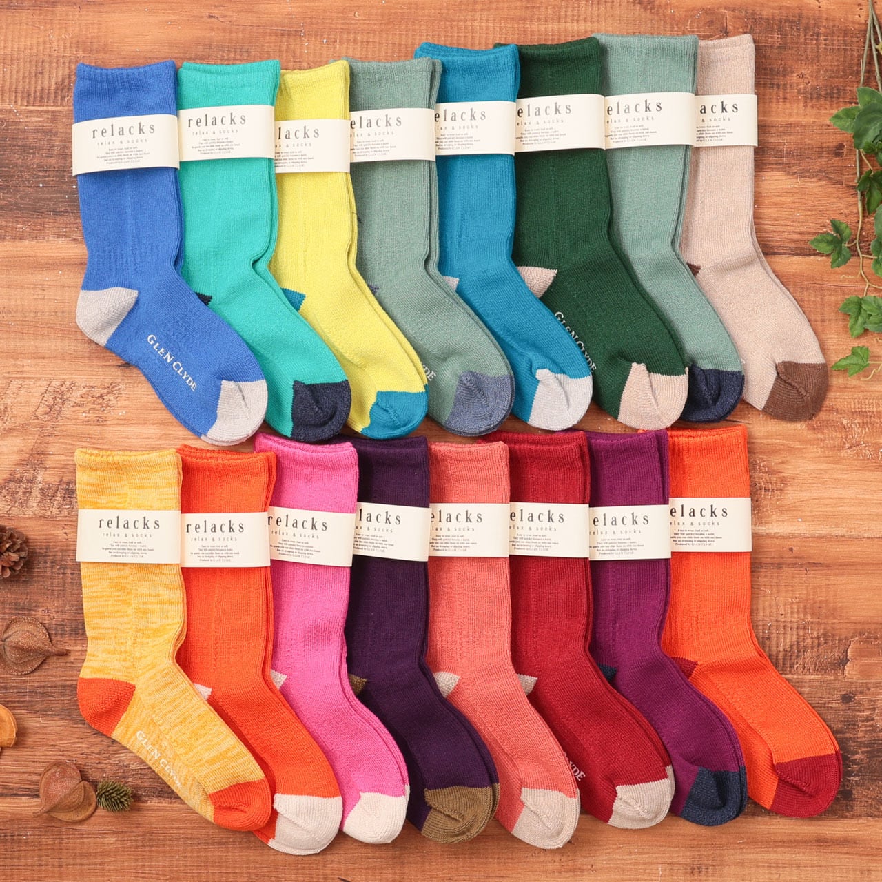グレンクライド GLEN CLYDE relacks リラックス PLAIN プレーン 靴下 ソックス レディース メンズ ユニセックス フリーサイズ かわいい おしゃれ ピンク/イエロー/グリーン 日本製 ブランド ギフト プレゼント 23-27.5 Ll085