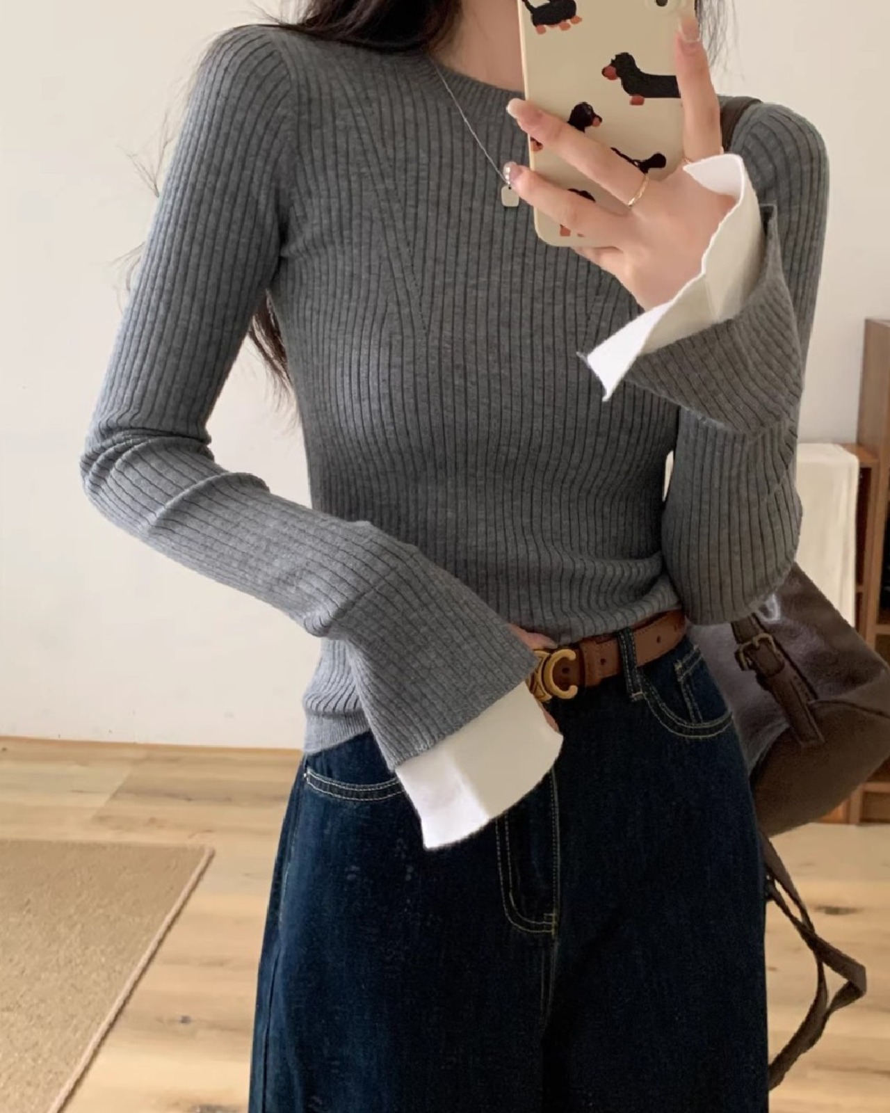 フレアスリーブ クルーネック リブニット 2color A0834 - 16