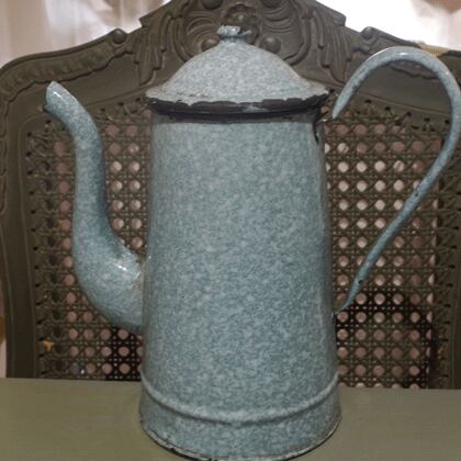 ホーロー　アンティークポット 丸さが可愛いエナメルポット フランスアンティークホーロー雑貨