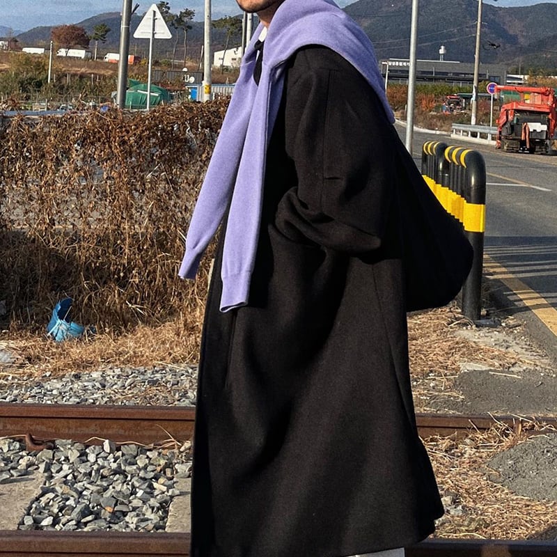 JIAOLANDIフルブラックロングトレンチコート | mblueshop