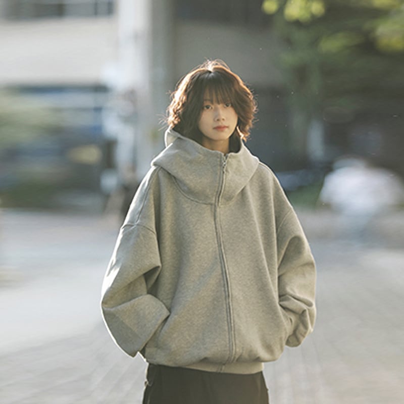 AFISHSTAYオーバーサイズフード付きジップアップパーカー | mblueshop