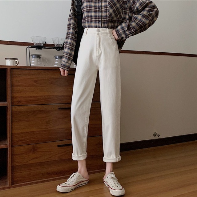 スプリングルーズ薄手ホワイトパンツ ハイウェスト 春物 YY-ファッション2113532811