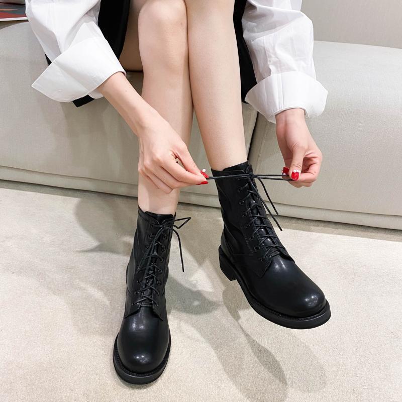 厚手のマーティンブーツ女性2020ネットレッドレザーバックジッパー薄い  