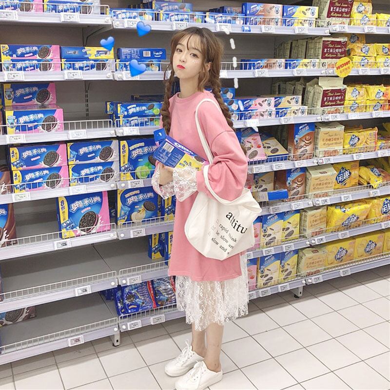 レディースオータムレースドレス ルーズセーター スタイル 秋物 萌量不足67226265126