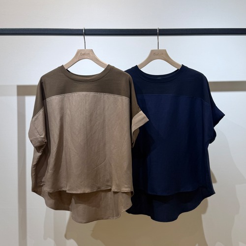 【オンライン限定】麻レーヨン＆シルケット天竺ドッキングブラウス