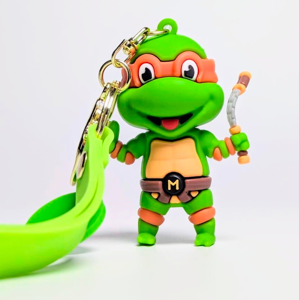 再入荷！【 Teenage Mutant Ninja Turtles ( ティーンエイジ ミュータント ニンジャ タートルズ ) 】3Dラバーキーホルダー / ストラップ付き / フィギュアキーホルダー / ミケランジェロ / オレンジ 〚アメリカン雑貨 アメトイ〛