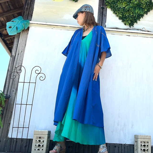 刺繍ゆったりロングワンピース