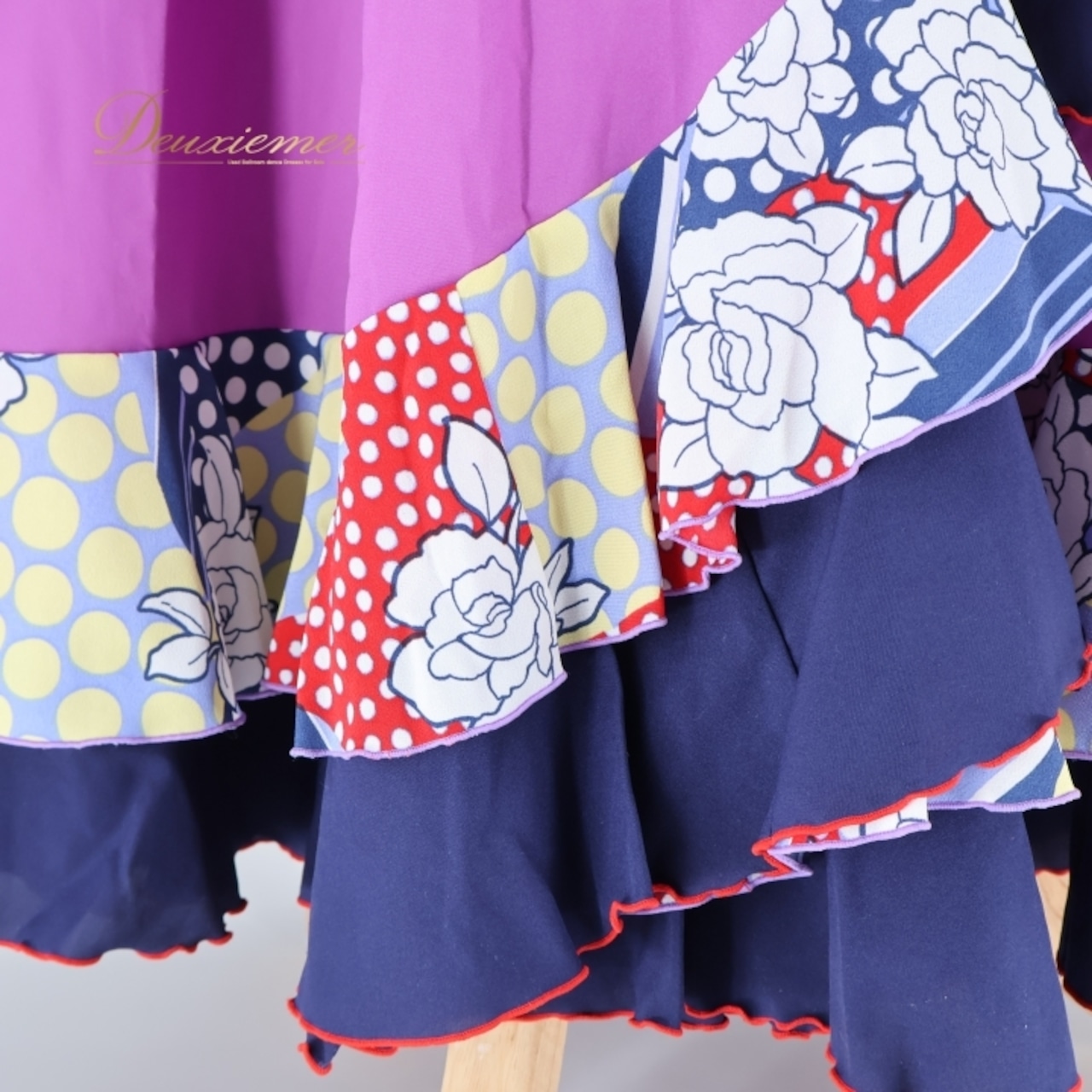 フラメンコ 衣装 ファルダ スカート パープル系 ネイビー系 アトリエ貴美恵 紫 紺 ボランテ フリル 柄 模様 ダンス パーティ 発表会 フラメンコダンス ステージ衣装 イベント用 コスチューム おしゃれ かわいい