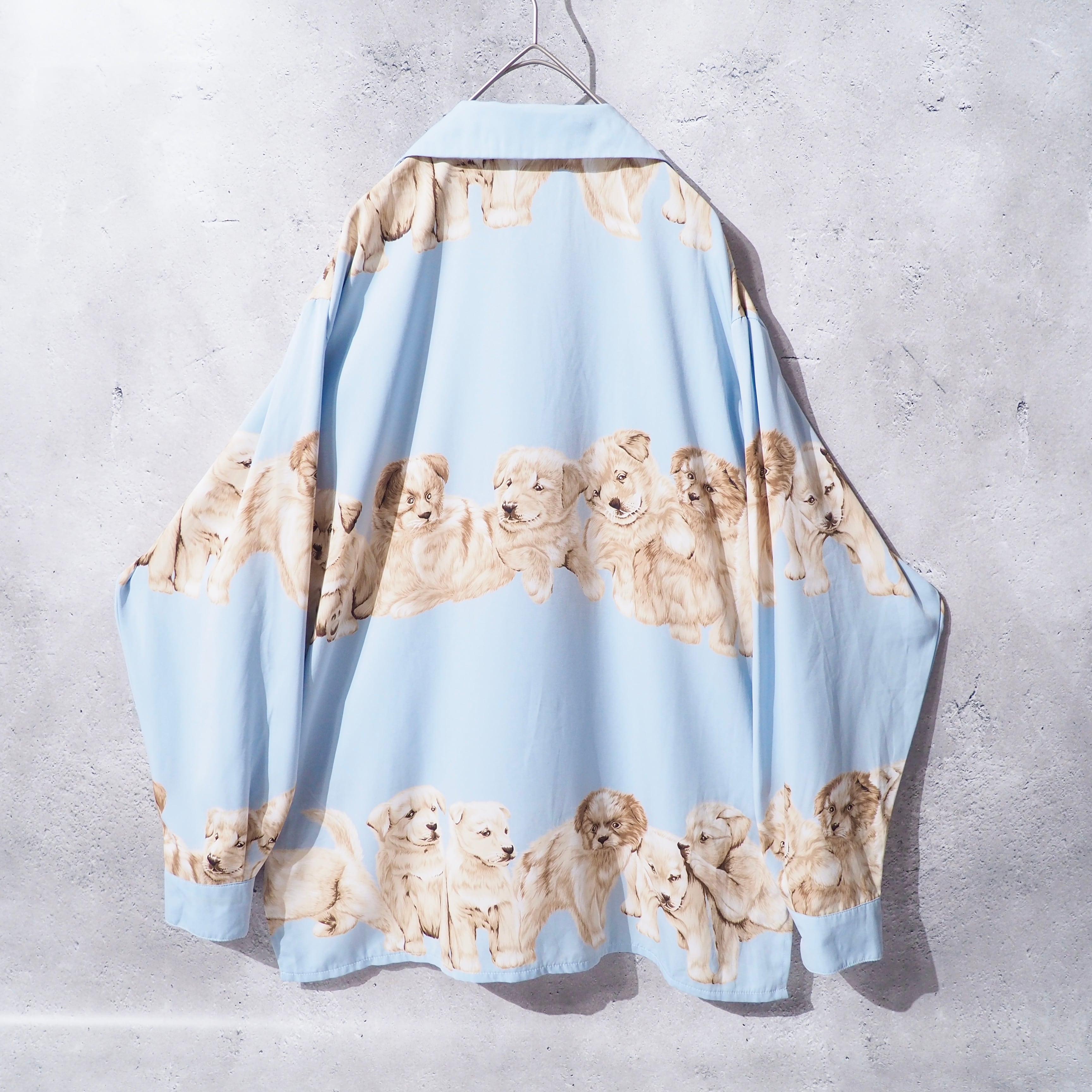 1980s Pretty Puppy Dogs printed vintage Open collar Shirt