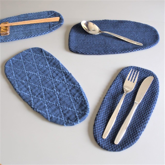 うしじま縫製　|　武州正藍染　カトラリーコースター（大）　二重刺子