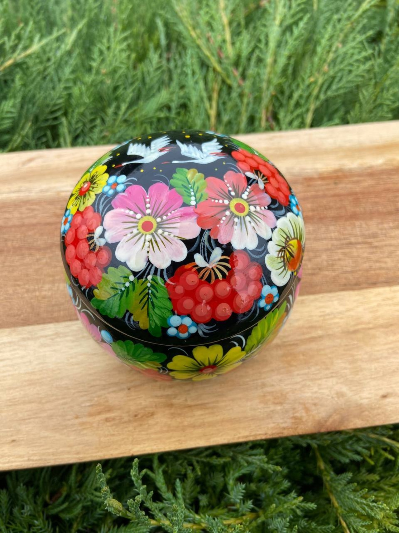 ペトリキウカ塗りのジュエリーボックス（人間国宝ホメンコ作）ウクライナ製 - 4