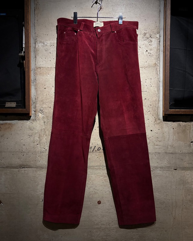 【Caka】“VERSACE JEANS” Vintage Burgundy Color Suede Leather Pants