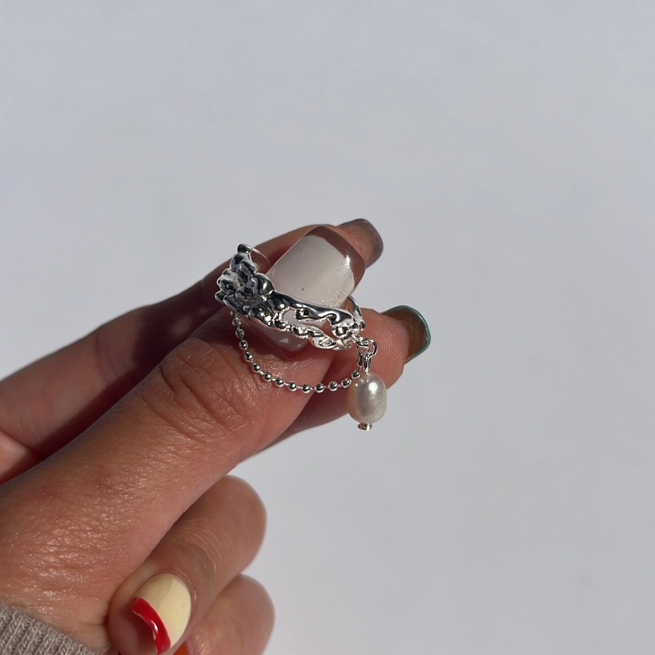 ［silver925］ballchain×perl ring