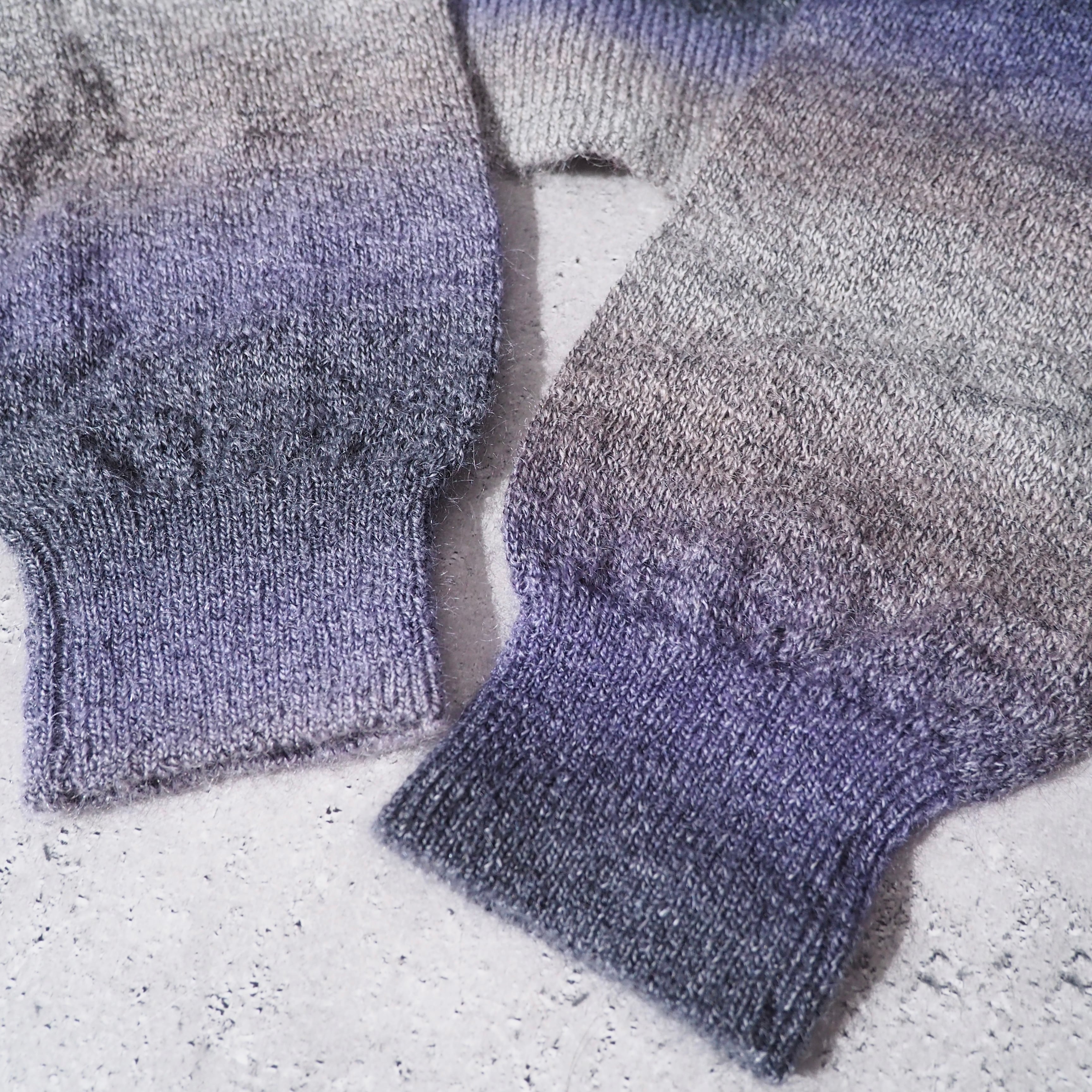 " LANVIN " Dark purple × Black Fat Border Mohair mix knit