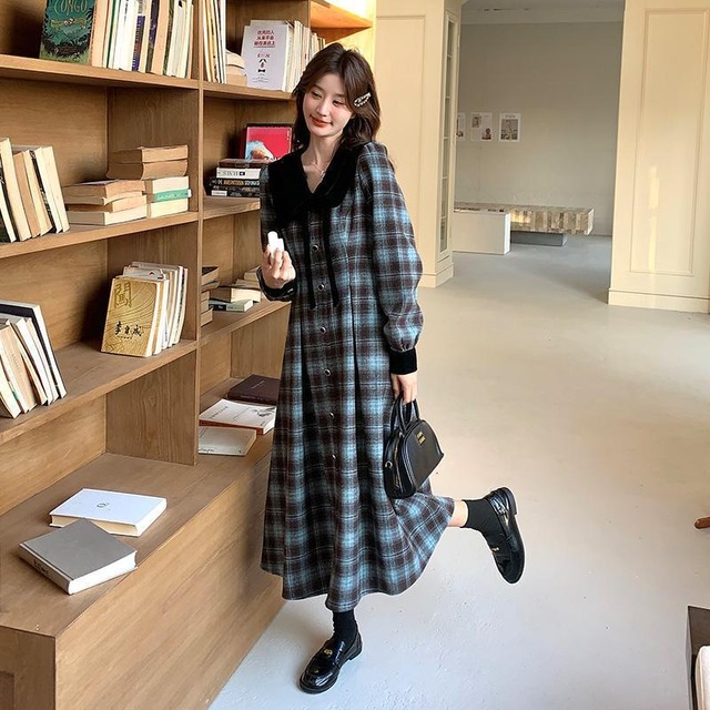【ワンピース】チェック柄 ワンピース 秋冬 ロング 長袖 おしゃれ きれいめ 可愛い ワンピース 春 秋 冬 20代 30代 40代 50代 卒業式 入学式 卒園式 入園式 謝恩会 同窓会 成人式 婚活 顔合わせ 七五三 お宮参り 大人 可愛い  カジュアル S M L XL