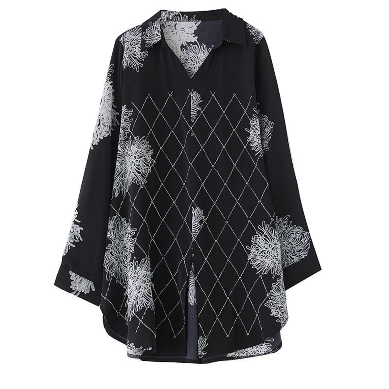 花柄 Vネック シャツ 00001