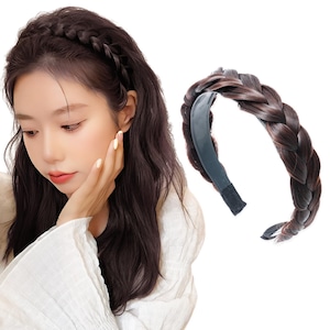 【努力特価】[o-waki] カチューシャ 三つ編み ヘアバンド ヘアアクセサリー 前髪 フリーサイズｘ4色展開 髪飾り ヘアアレンジ 髪留め (ダークブラウン)