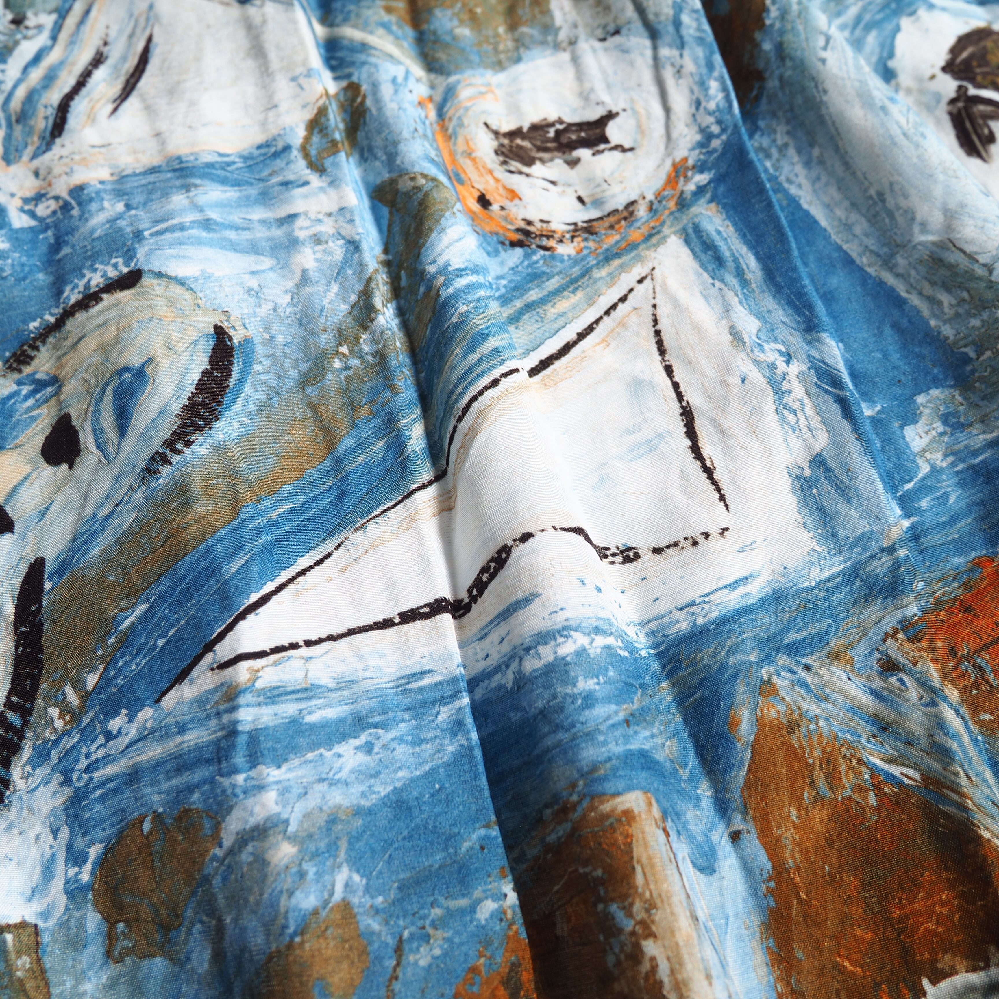 1970 - 80s Beautiful oil painted art vintage Drape loose SS rayon shirt