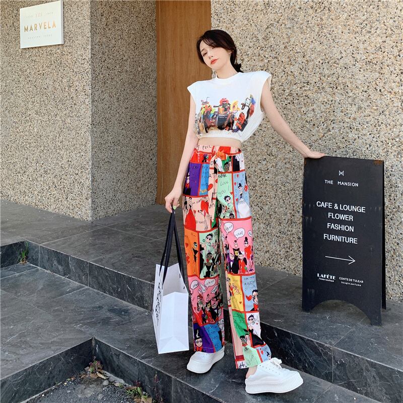 スタンダードプリントTシャツ ストレッチウェストパターンカジュアルサマー レトロ エラスティック 伸縮 夏物 ドラファッションホール73539262657