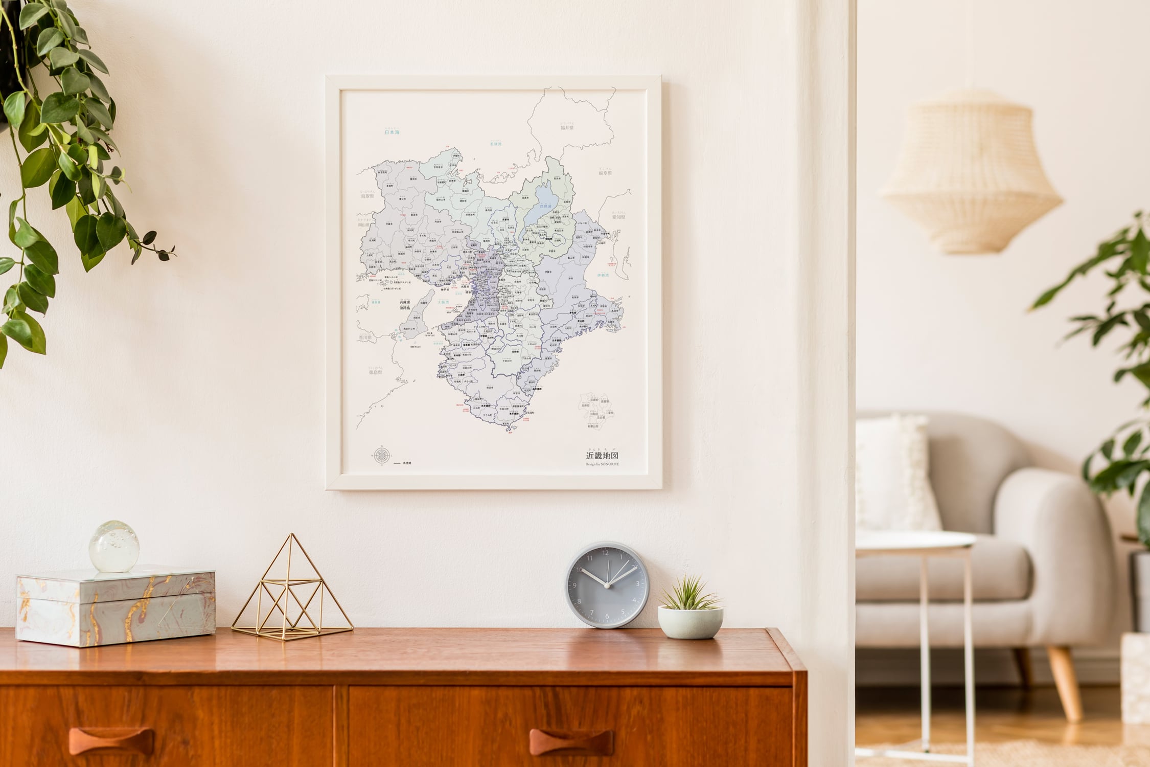 グレイッシュブルー】近畿地図ポスター （大阪/京都/兵庫/滋賀/三重