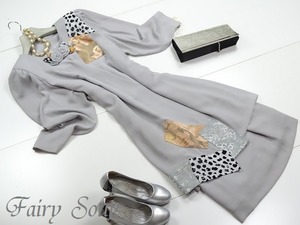 ★★送料無料★Ｍ～Ｌ☆アニマル柄パッチワーク飾りのワンピ－ス(OPN6506)