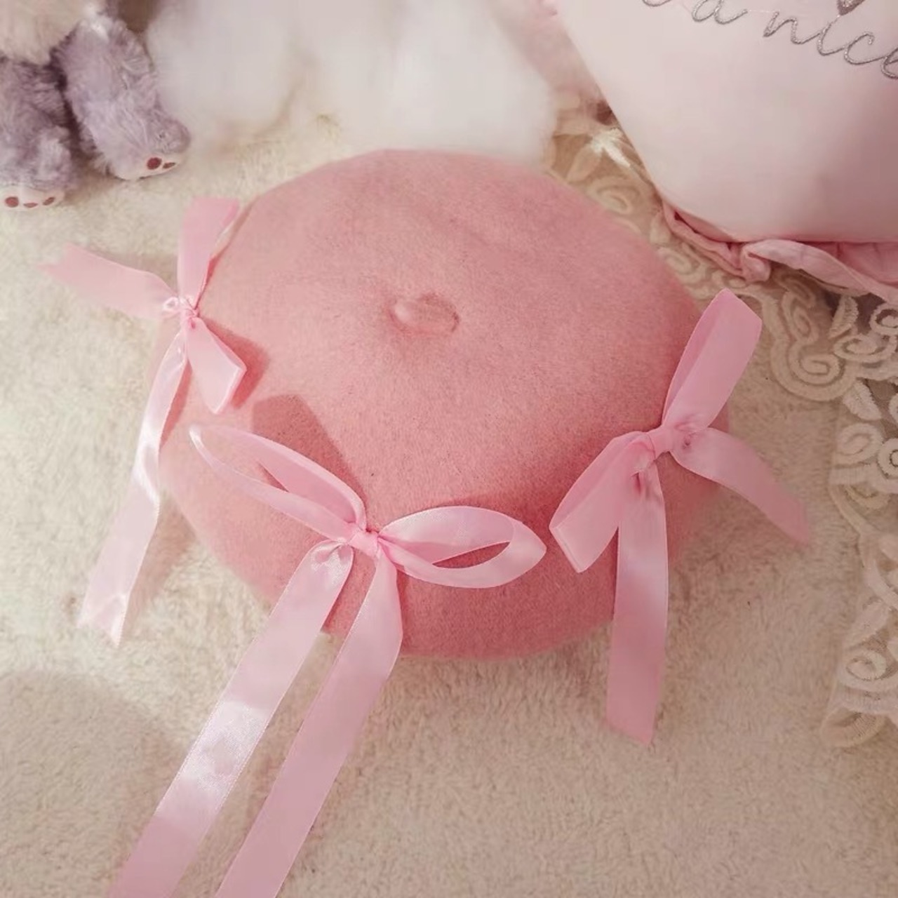 2カラー】ベレー帽 ピンク リボン アクセサリー 小物 可愛い ガーリー 
