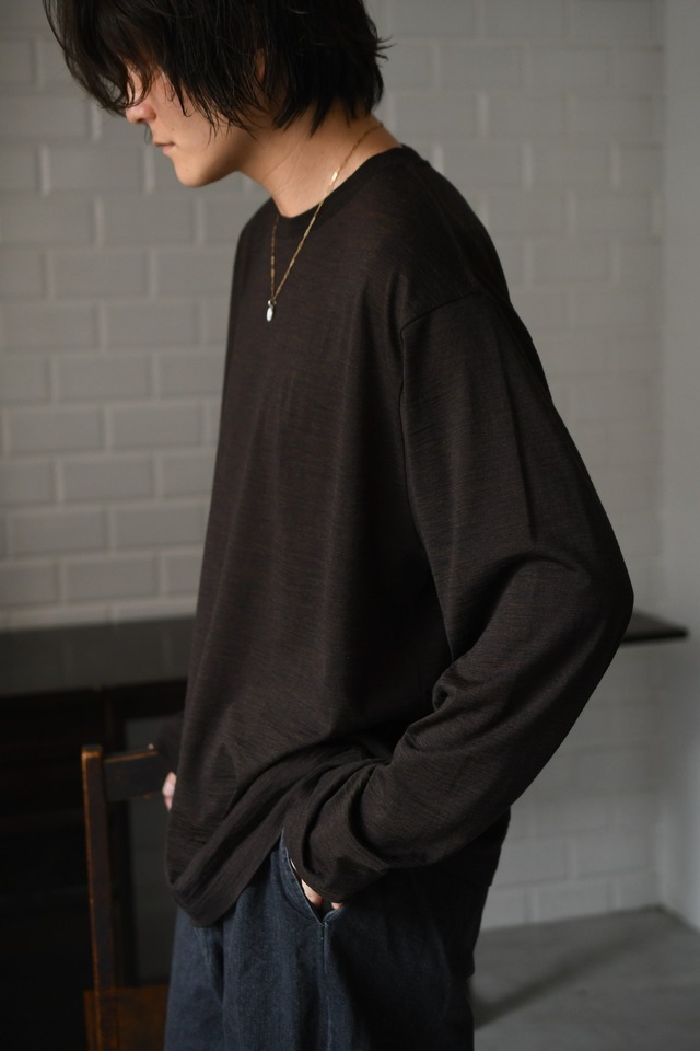 BATONER / WOOL CREW NECK LONG SLEEVE T-SHIRT (BROWN)