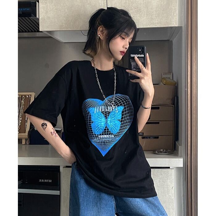 カジュアルサマーラウンドネックTシャツ プリントスタイルトップス コットン かわいい 夏物 Oネック ケッペル73312981363