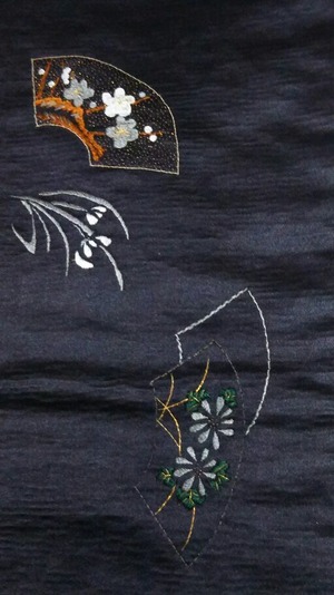 アンティーク　袋帯　黒繻子　刺繍