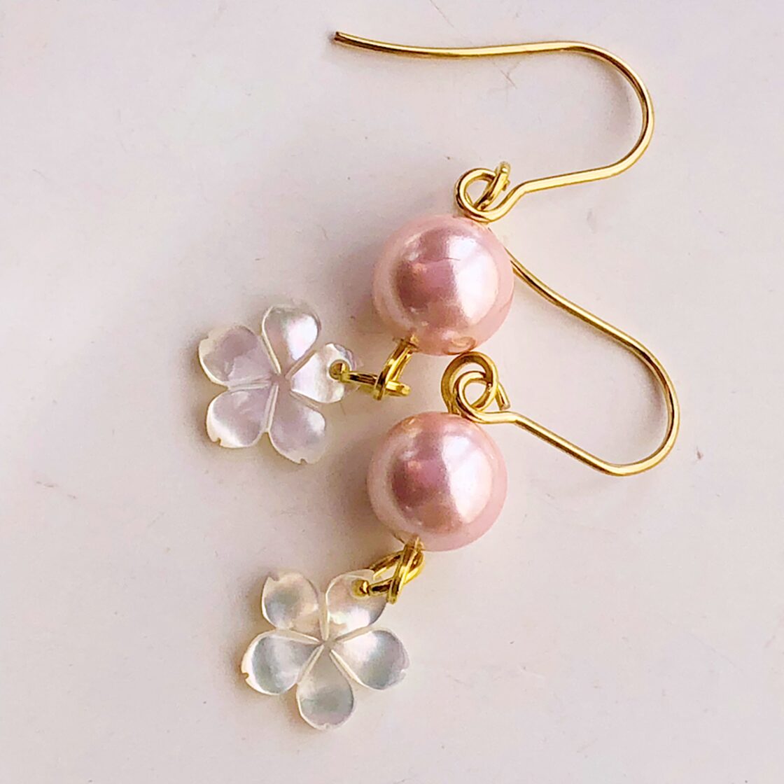 春爛漫】ピンク貝パール＆シェル桜 可愛らしいさくらのピアス