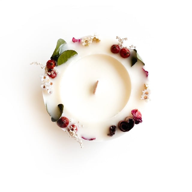 木芯キャンドル】ローズの花びらとデイジーのボタニカル ソイ