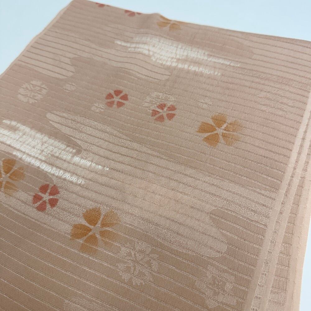 夏帯揚げ 新品 夏用 帯揚 ベージュ 小紋 紬 訪問着 普段着用 礼装用 正絹 絹100% 和装小物 5723