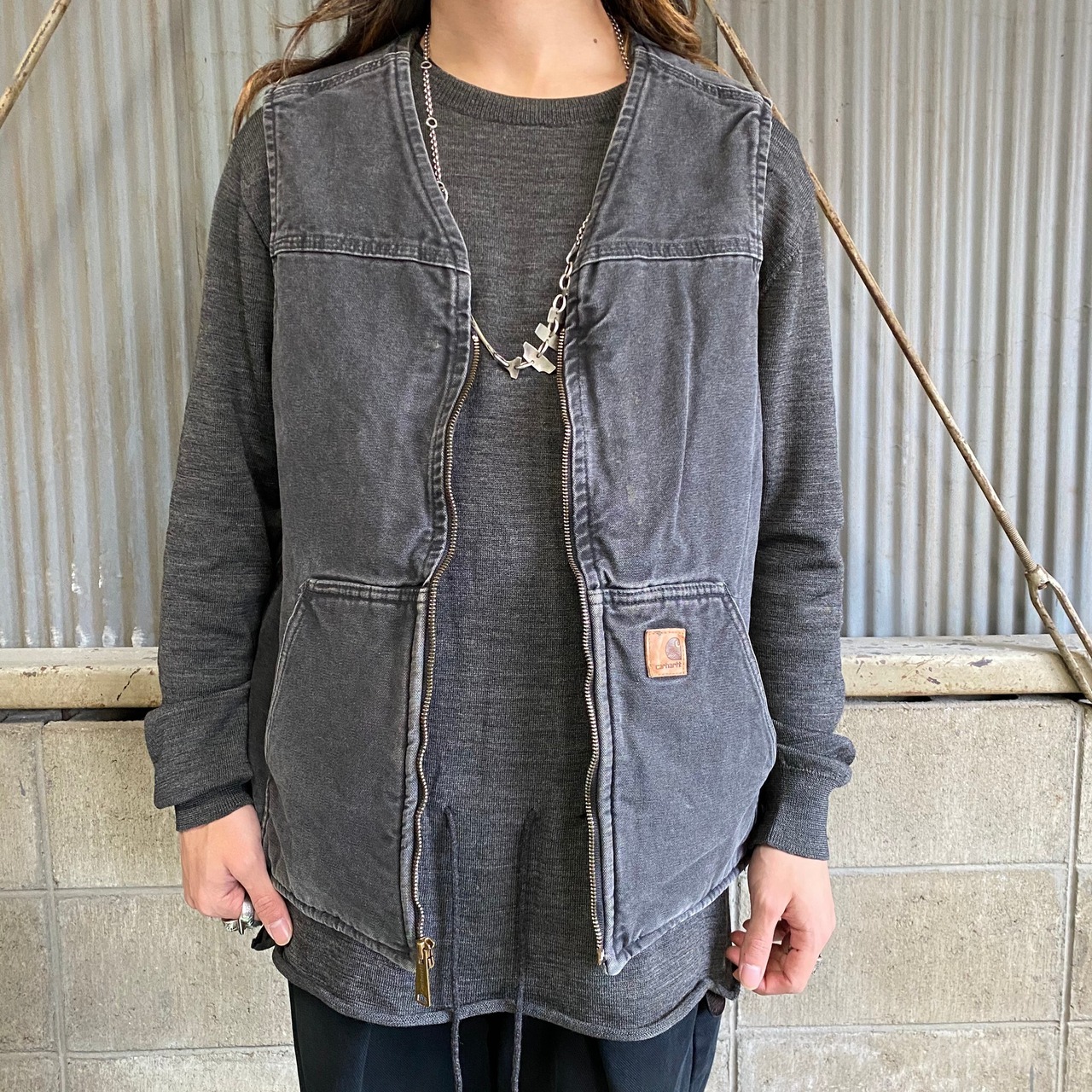 Carhartt カーハート ダック地 ノーカラー ボアワークベスト メンズL 