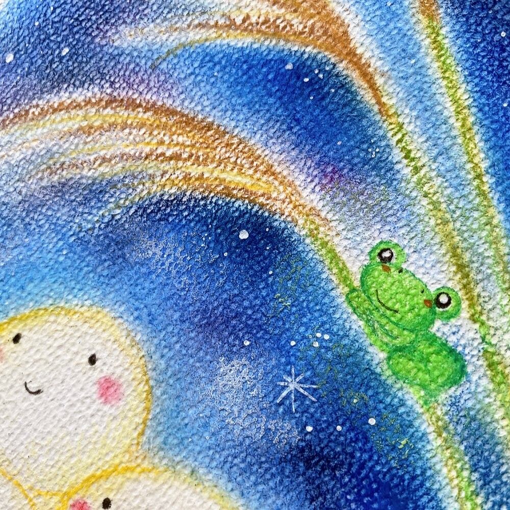 一点物原画【うさぎさんとカエルのお月見】ホスピタルアート～送料無料